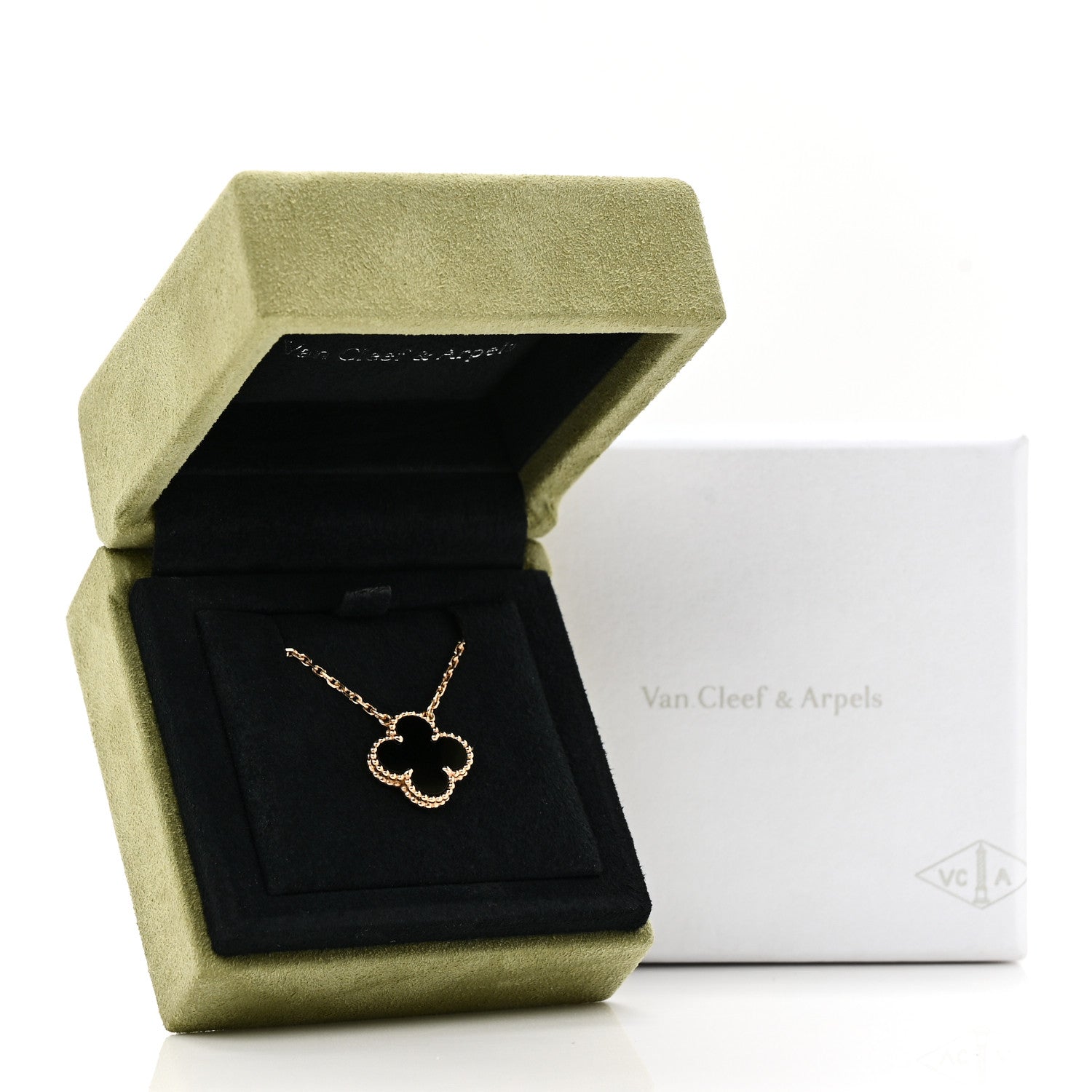 Van Cleef & Arpels 18K Yellow Gold Black Onyx Vintage Alhambra Pendant Necklace 6 of 6