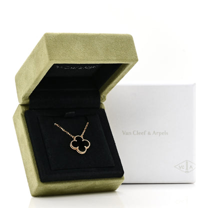 Van Cleef & Arpels 18K Yellow Gold Black Onyx Vintage Alhambra Pendant Necklace 6 of 6