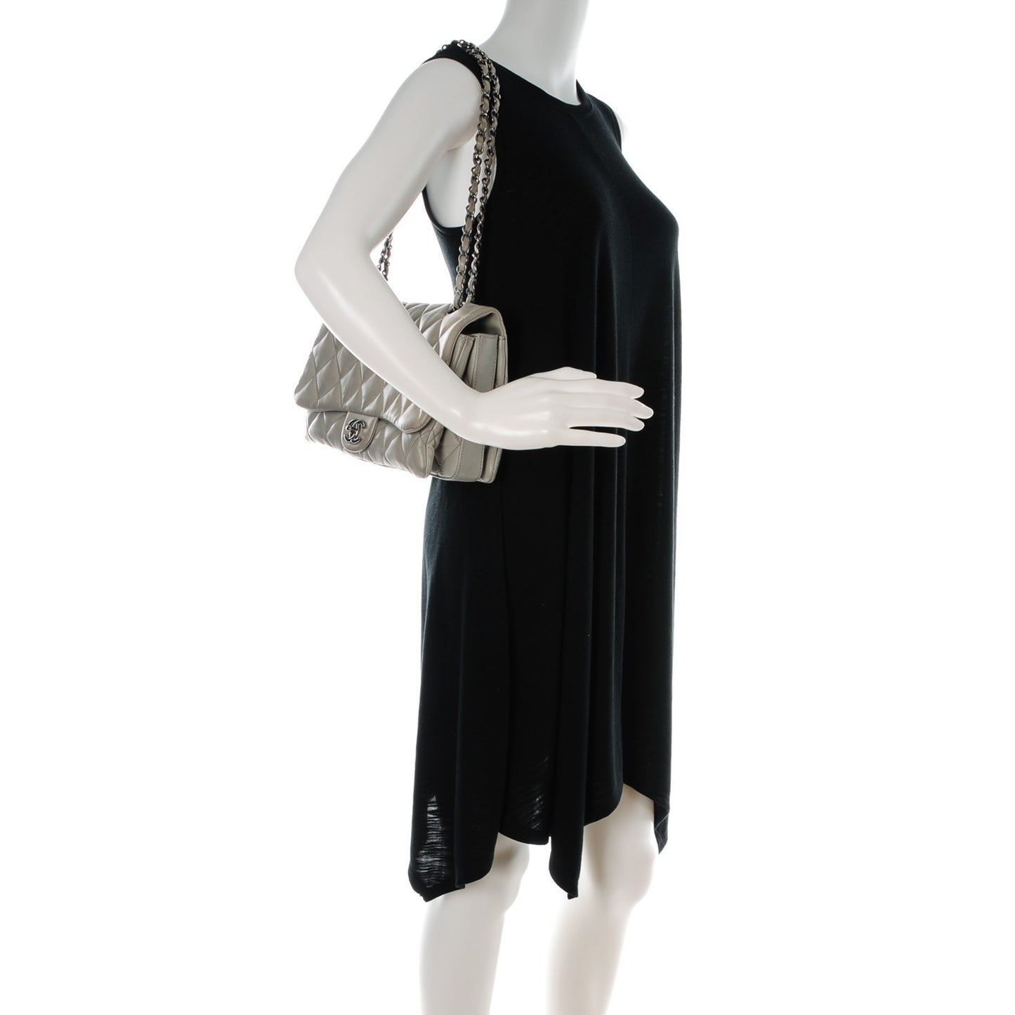 Lambskin Quilted Large 3 Flap Light Grey
