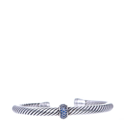 David Yurman Sterling Silver Blue Sapphire 5mm Cable Classics Single Station Bracelet 1 of 5