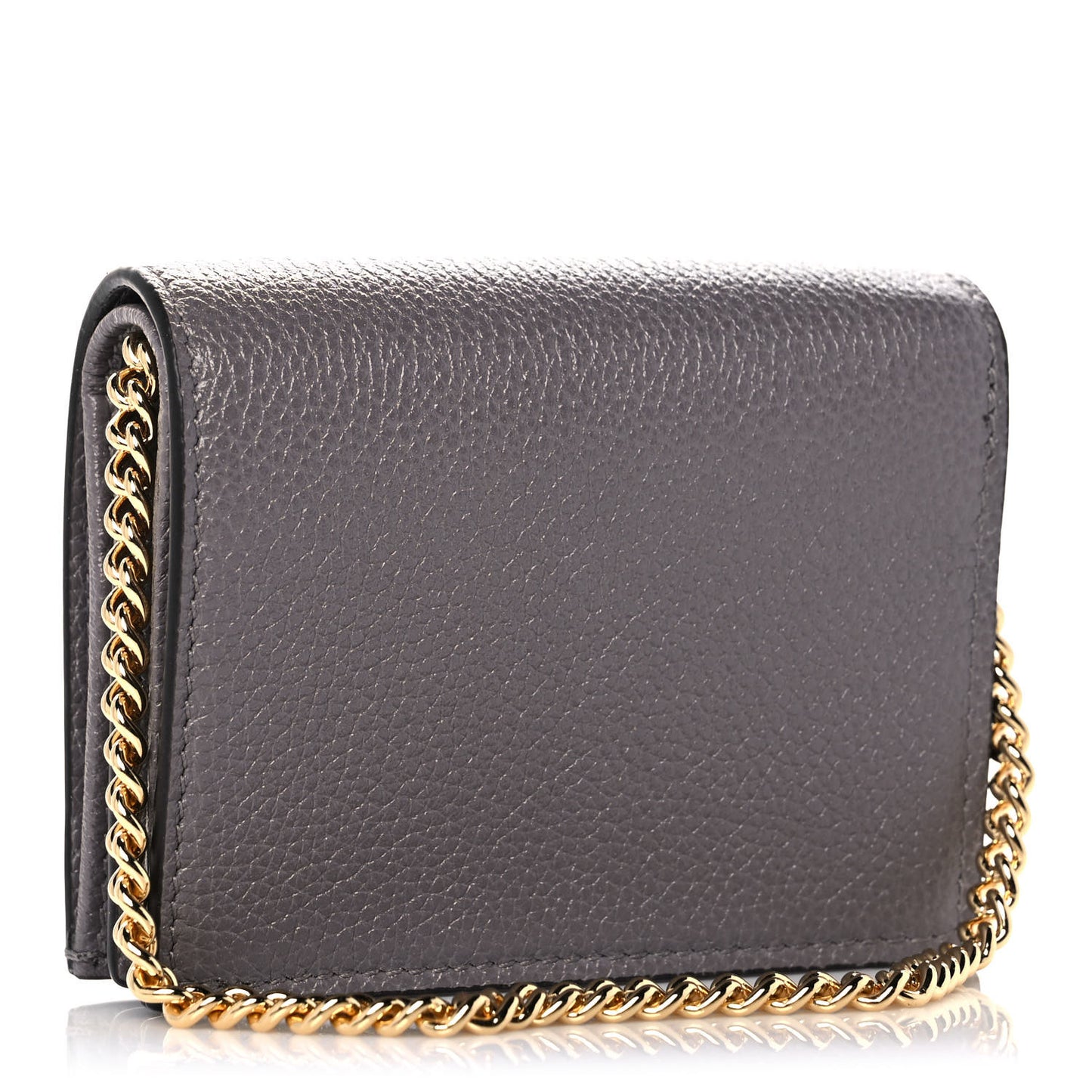 Grainy Calfskin Zumi Chain Card Case Wallet Dusty Grey