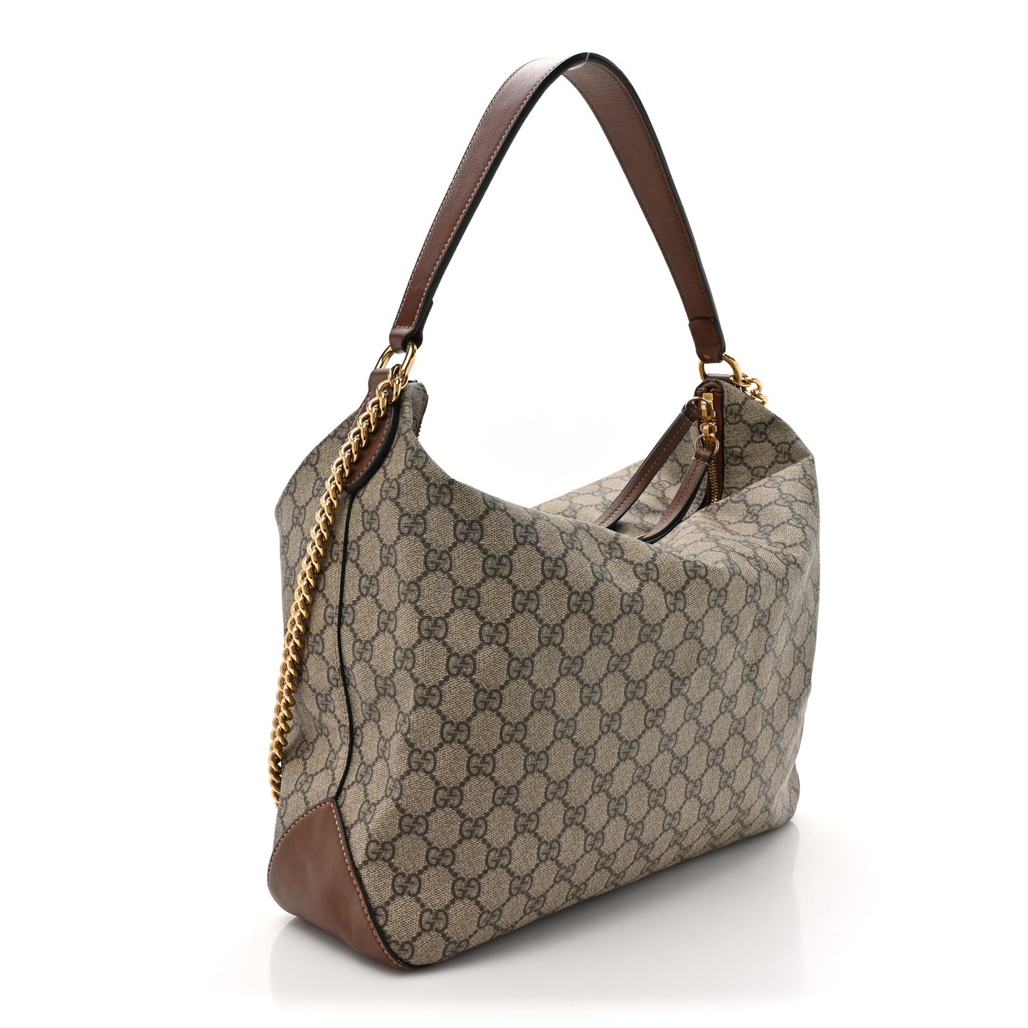 GG Supreme Monogram Large Linea A Hobo Light Brown