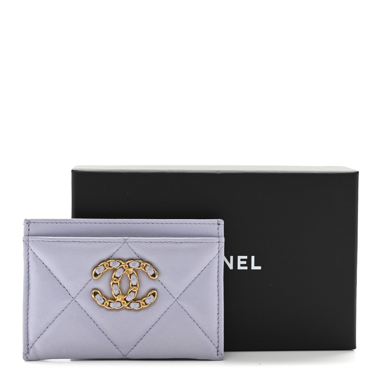 Lambskin Quilted Chanel 19 Card Holder Light Purple