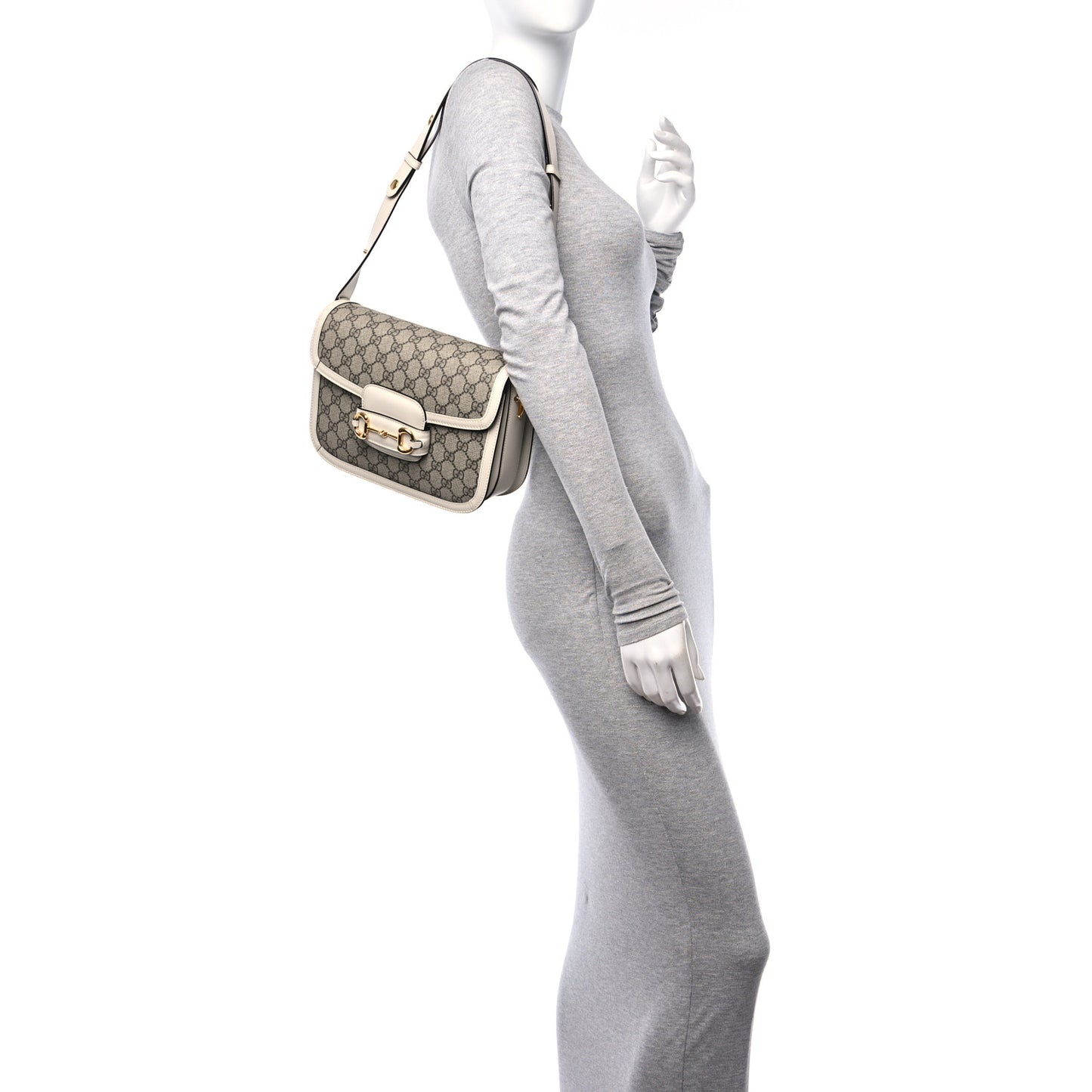 GG Supreme Monogram Horsebit 1955 Shoulder Bag Beige Mystic White