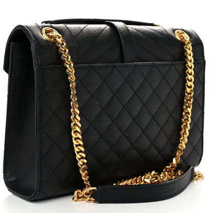 Saint Laurent Grain De Poudre Textured Mixed Matelasse Triquilt Medium Monogram Satchel Black 3 of 10