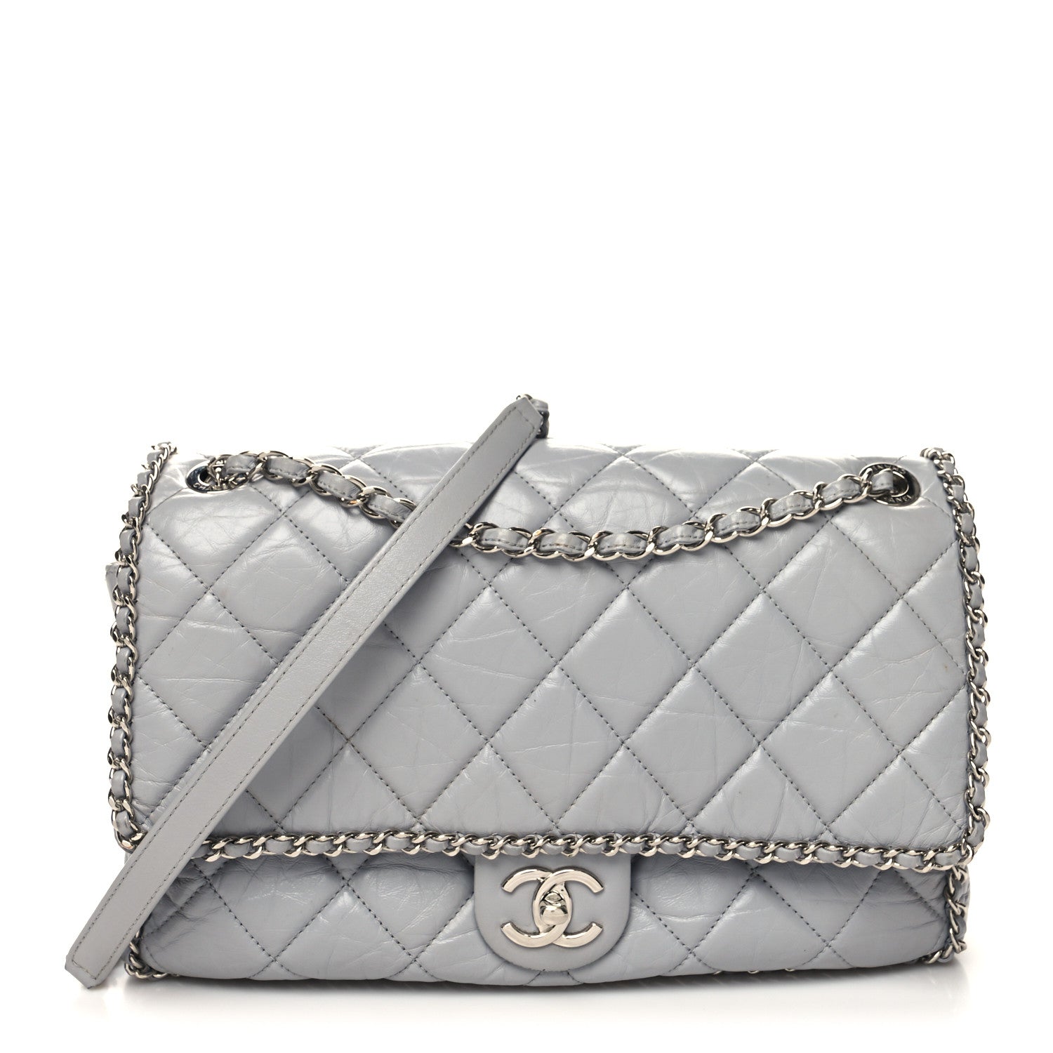 Chanel Crumpled Calfskin Large Chain All Over Flap Grey 1 of 13