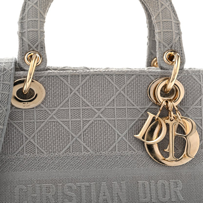 Christian Dior Canvas Embroidered Cannage Medium Lady D-Lite Gray 8 of 12