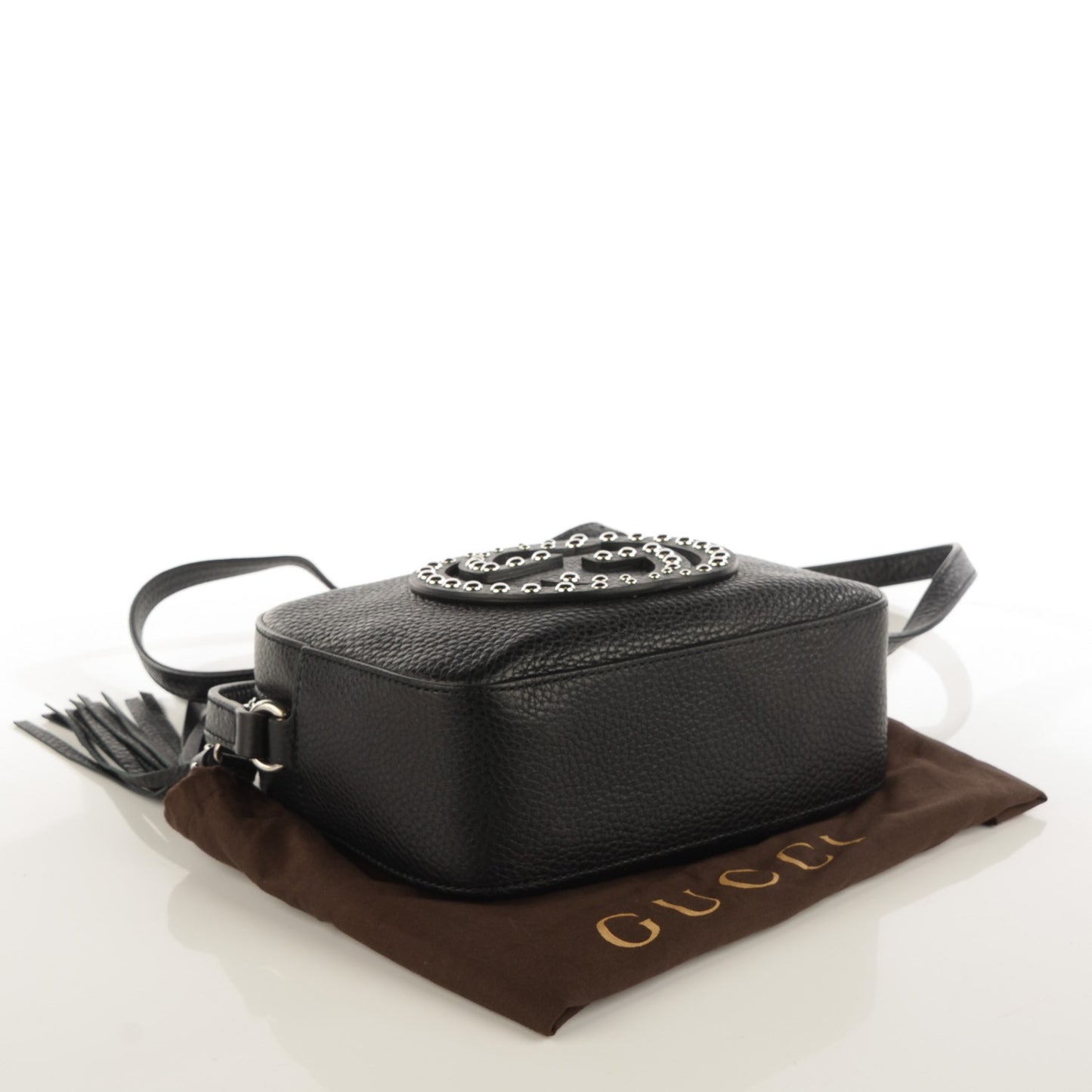 Pebbled Calfskin Studded Small Soho Disco Bag Black