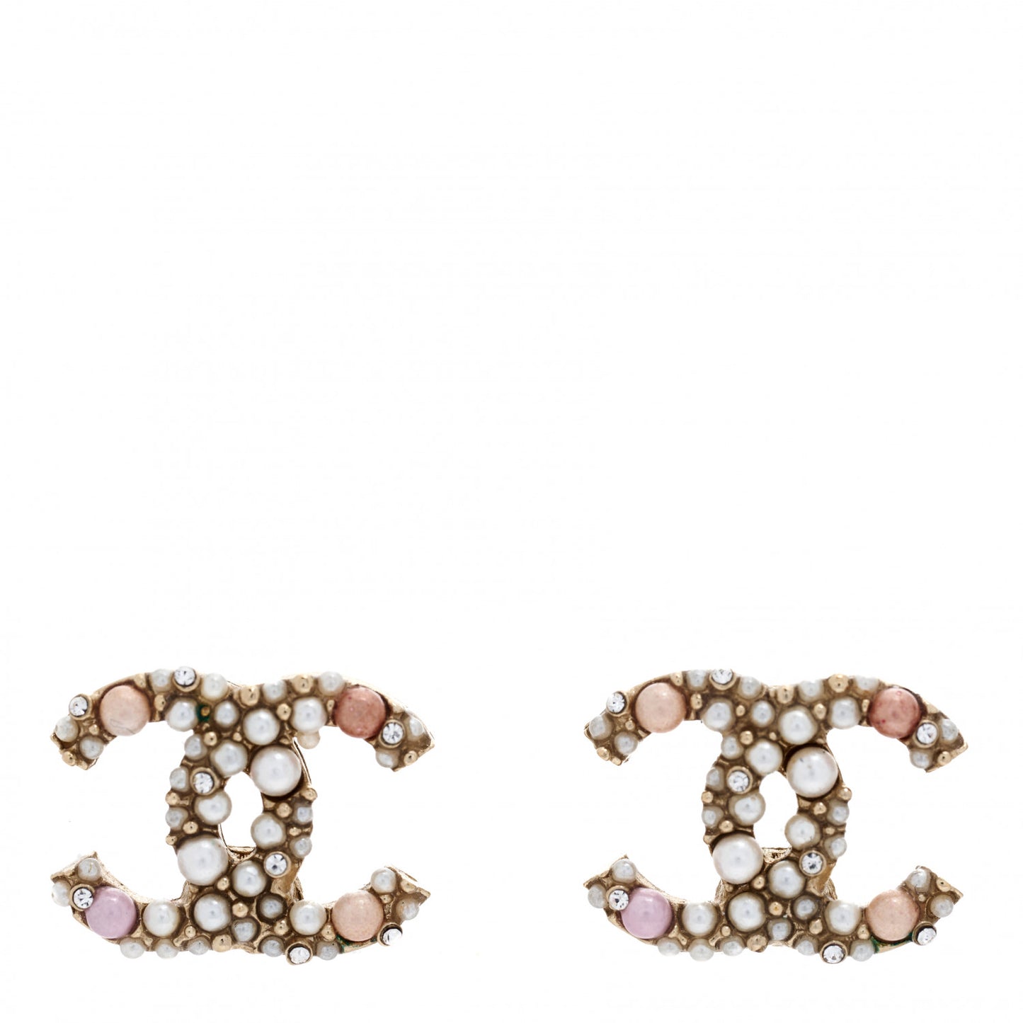 Pearl Crystal CC Charms Stud Earrings Light Gold Pink