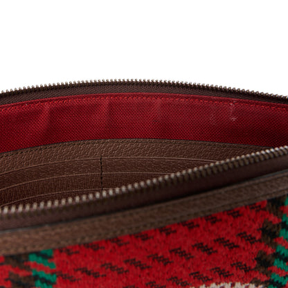 Gucci Cotton Wool Textured Calfskin Houndstooth Stripe Interlocking G Pouch Red Green Ivory Multicolor New Acero 9 of 9