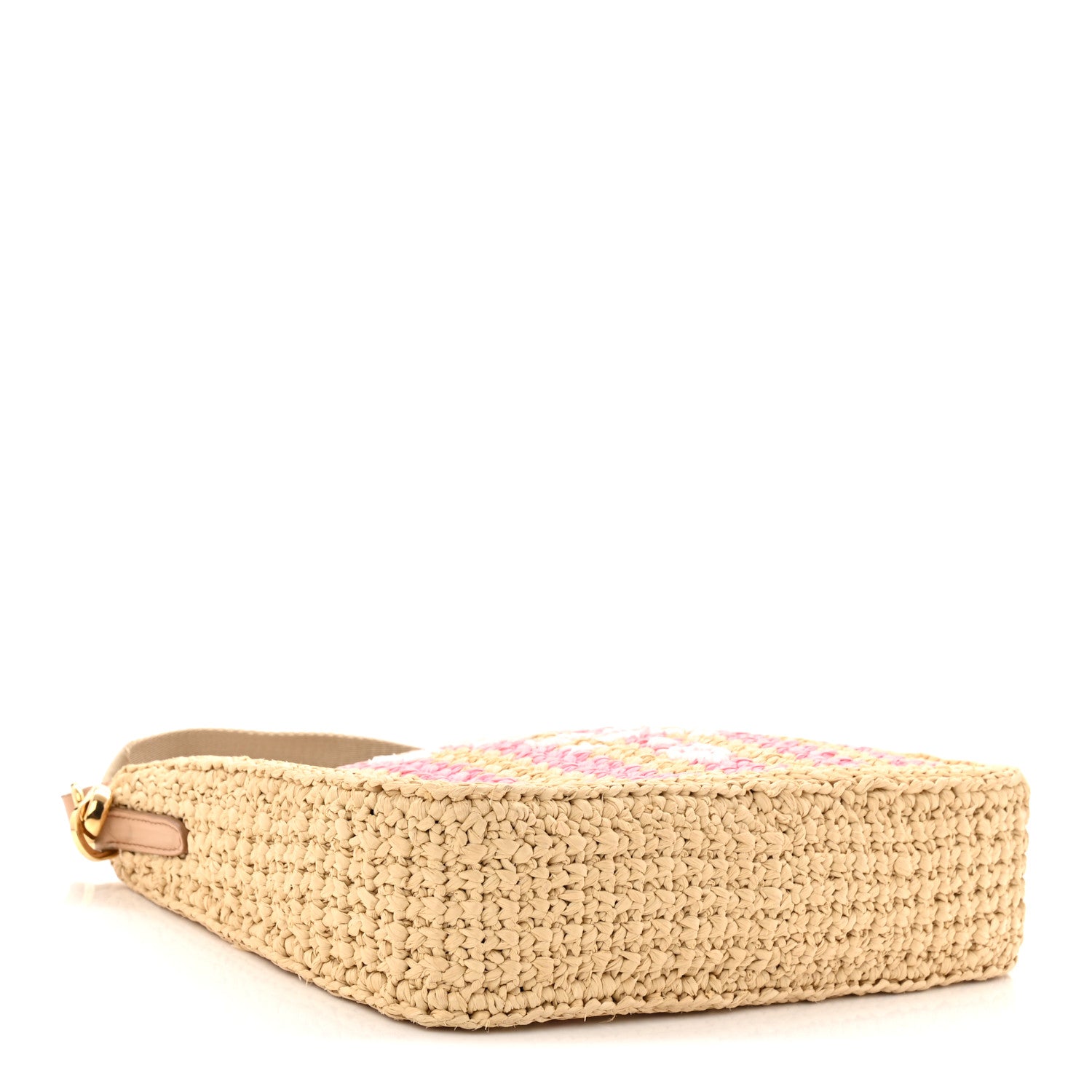 Prada Yarn Raffia Effect Crochet Striped Re-Edition 2005 Shoulder Bag Naturale Petalo 4 of 11