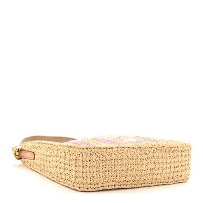 Prada Yarn Raffia Effect Crochet Striped Re-Edition 2005 Shoulder Bag Naturale Petalo 4 of 11