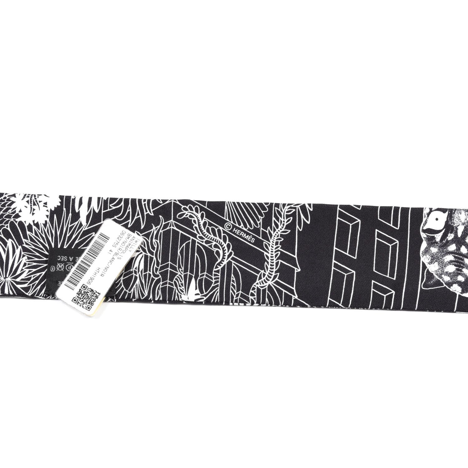 Hermes Silk Animapolis Twilly Black White 3 of 4