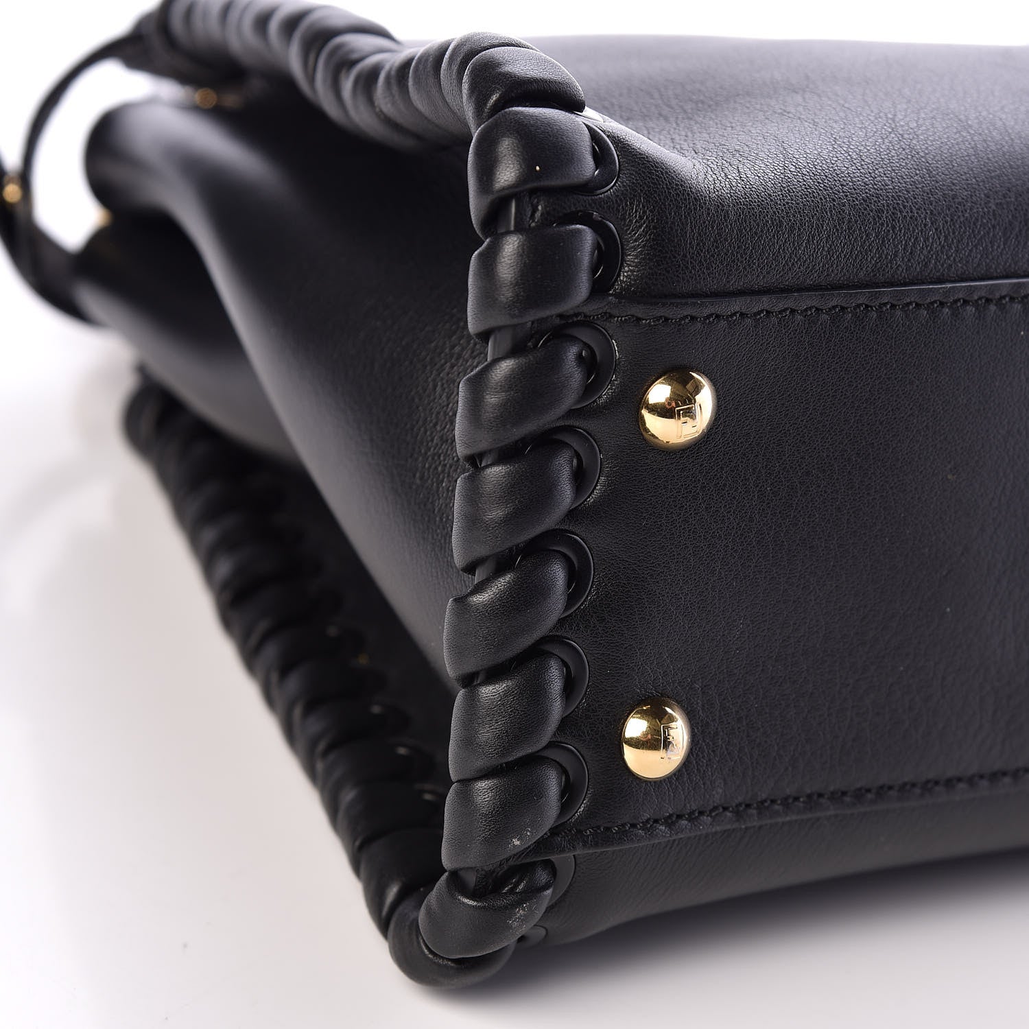 Fendi Vitello Seta Lace Up Medium Peekaboo Iconic Satchel Black 5 of 11