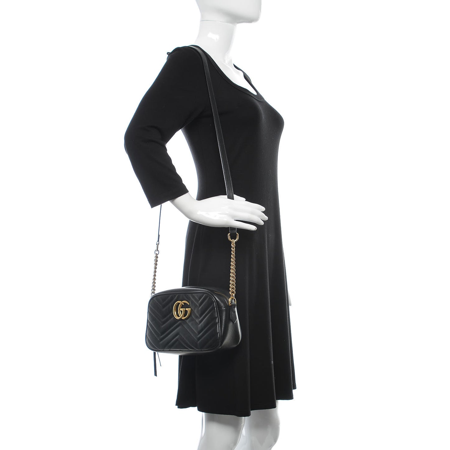 Calfskin Matelasse Small GG Marmont Chain Shoulder Bag Black