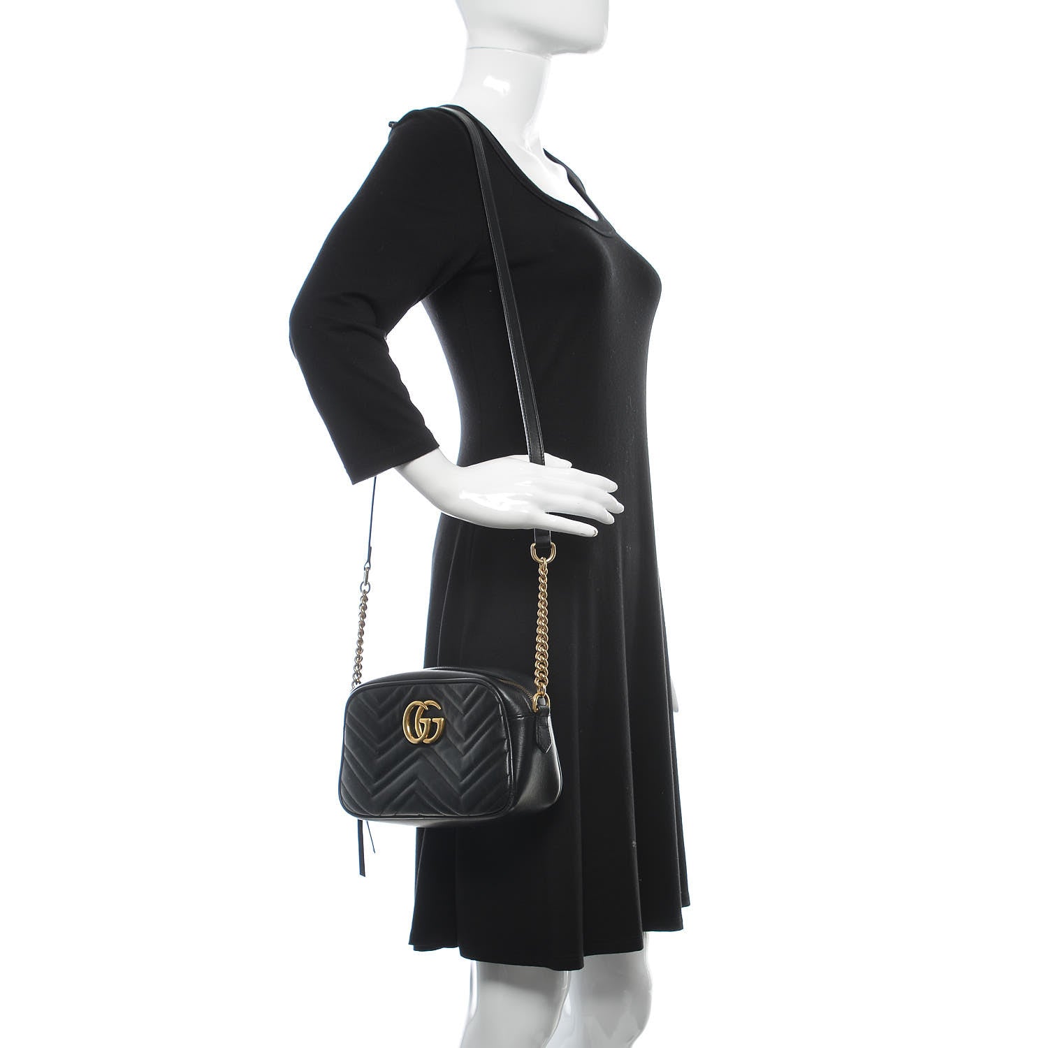 Gucci Calfskin Matelasse Small GG Marmont Chain Shoulder Bag Black 2 of 16
