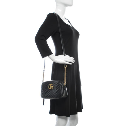 Gucci Calfskin Matelasse Small GG Marmont Chain Shoulder Bag Black 2 of 16