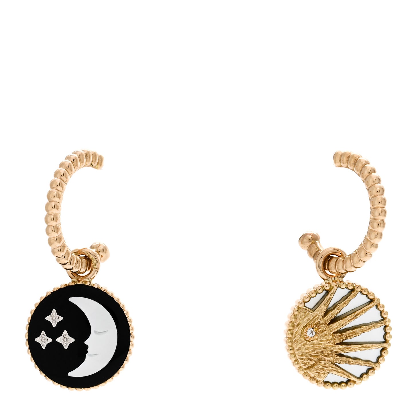 18K Yellow Gold Diamond Black Onyx Mother of Pearl Rose Celeste Earrings Drop Earrings