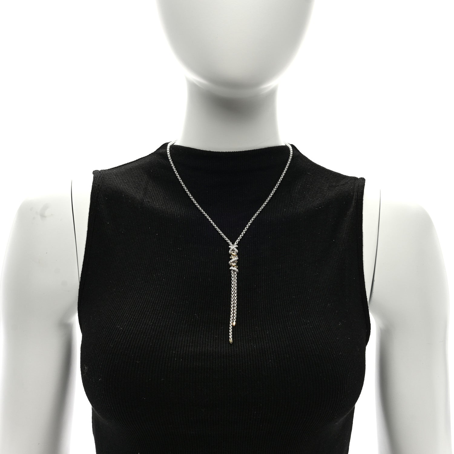 David Yurman Sterling Silver 18K Yellow Gold Diamond Helena Y Necklace 3 of 4