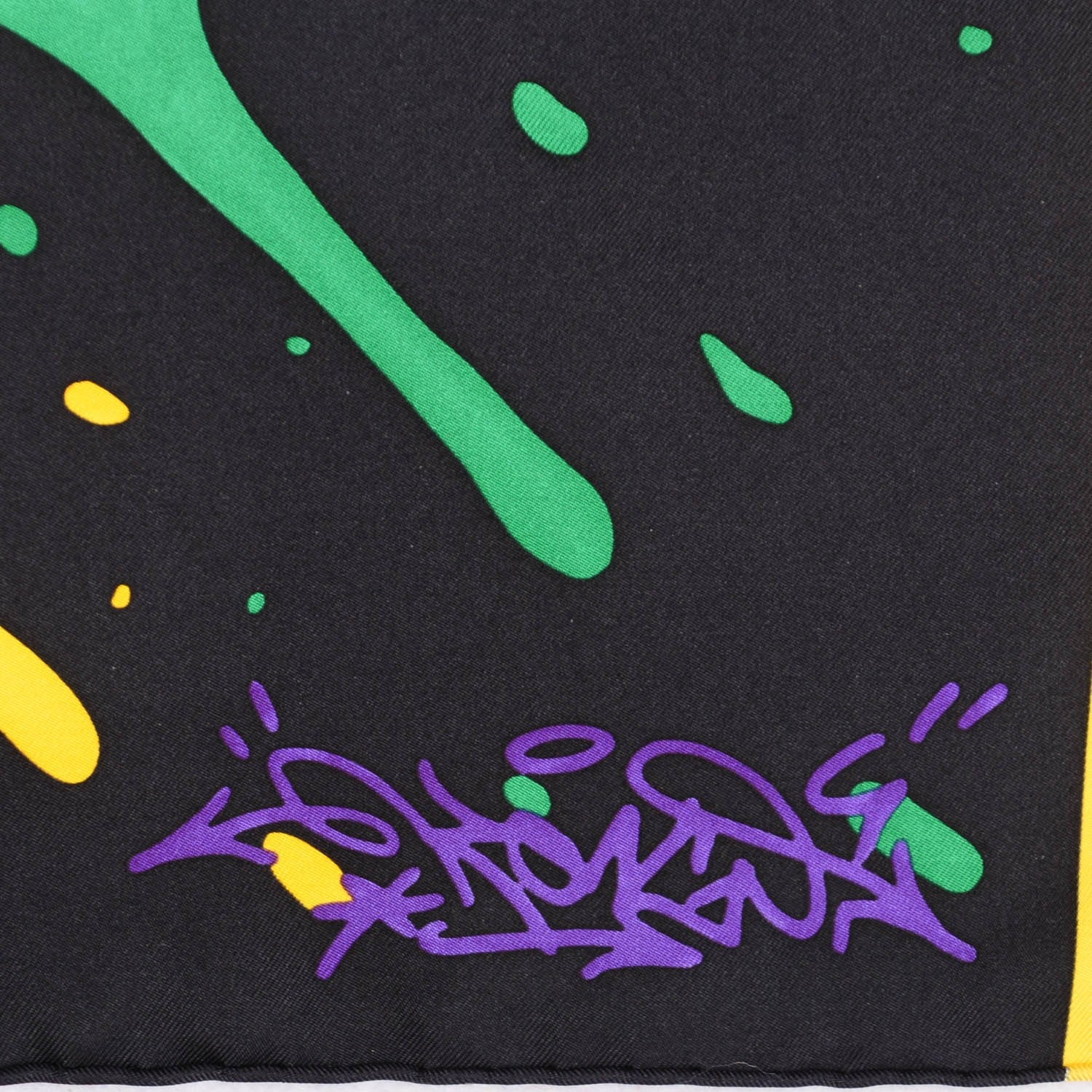 Hermes Silk Graff Graffiti Scarf 90 Noir Blanc Jaune Vif 3 of 5
