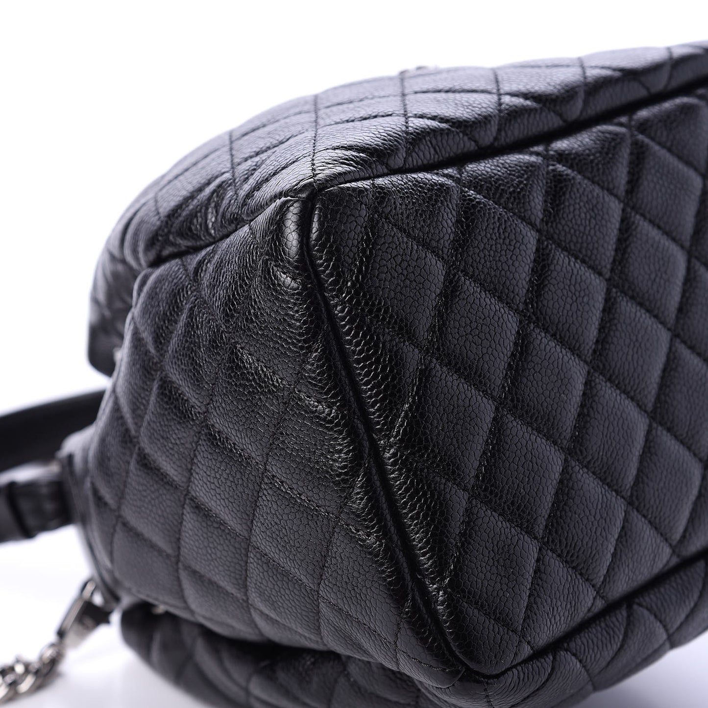 Grained Calfskin Quilted CC Chain Bucket Drawstring Bag Black