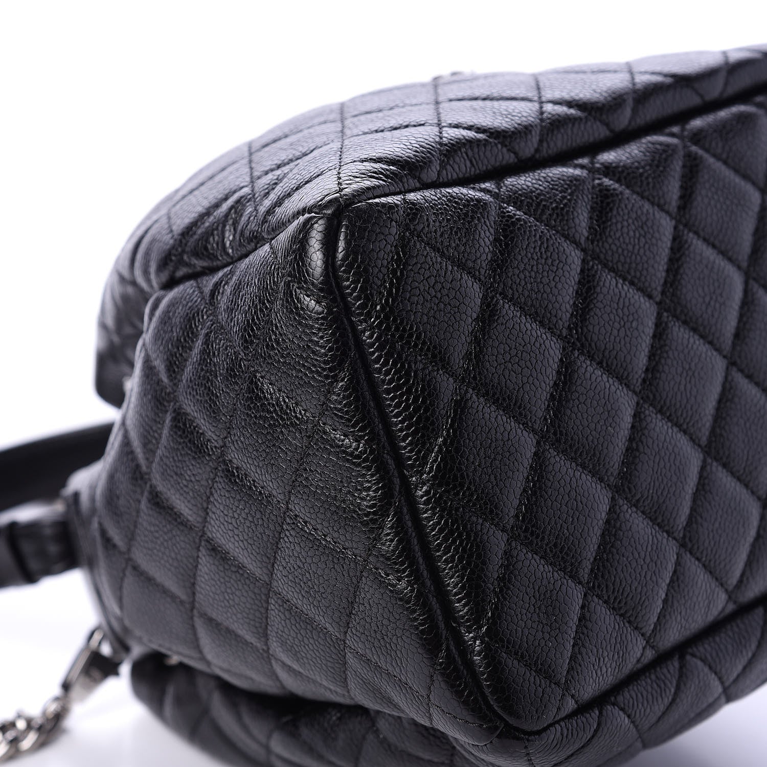 Chanel Grained Calfskin Quilted CC Chain Bucket Drawstring Bag Black 7 of 12