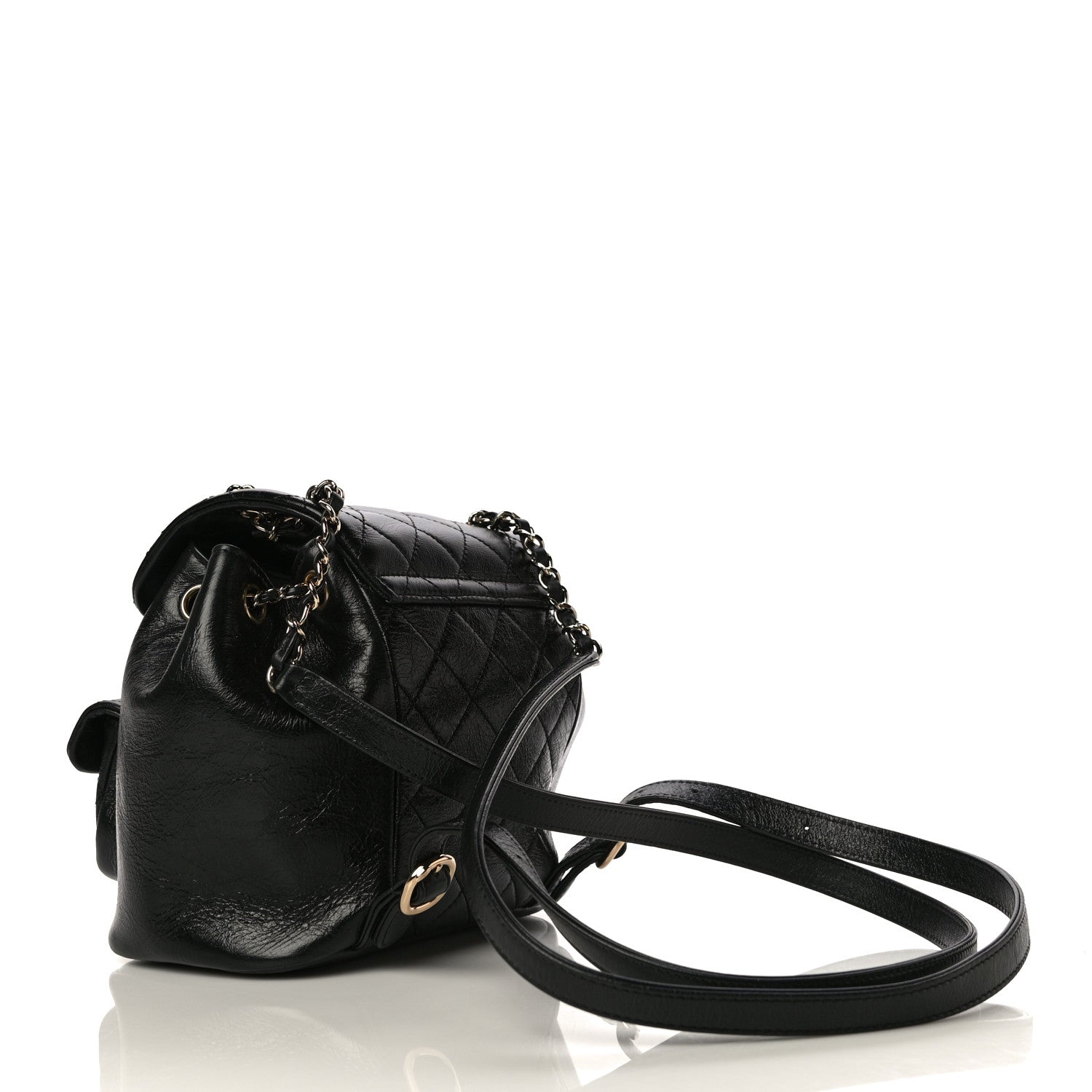 Chanel Glazed Aged Calfskin Quilted Small Duma Drawstring Backpack Black 3 of 11