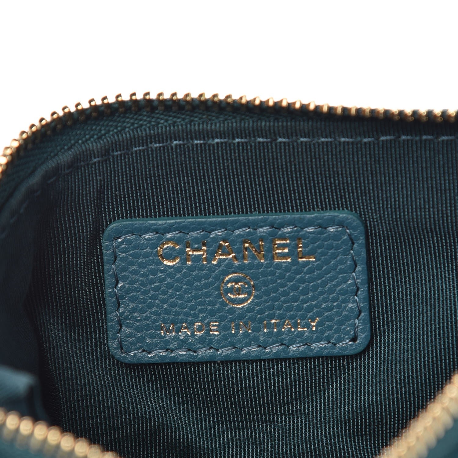 Chanel Caviar Chevron Quilted Small Cosmetic Case Dark Turquoise 6 of 8