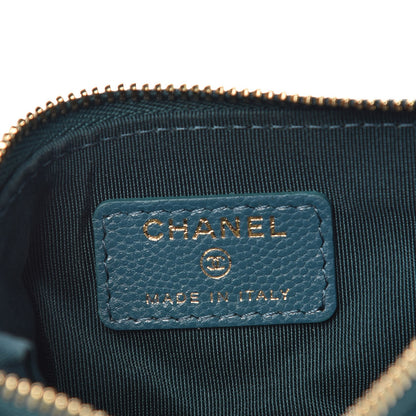 Chanel Caviar Chevron Quilted Small Cosmetic Case Dark Turquoise 6 of 8