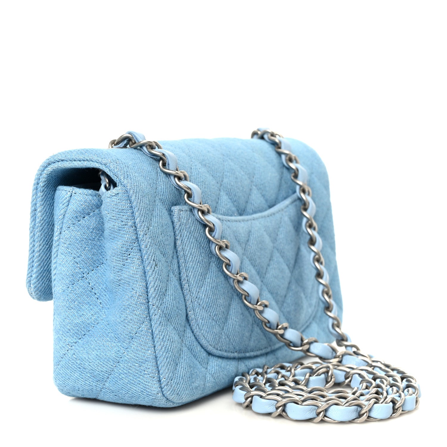 Chanel Denim Quilted Mini Rectangular Flap Blue 3 of 12