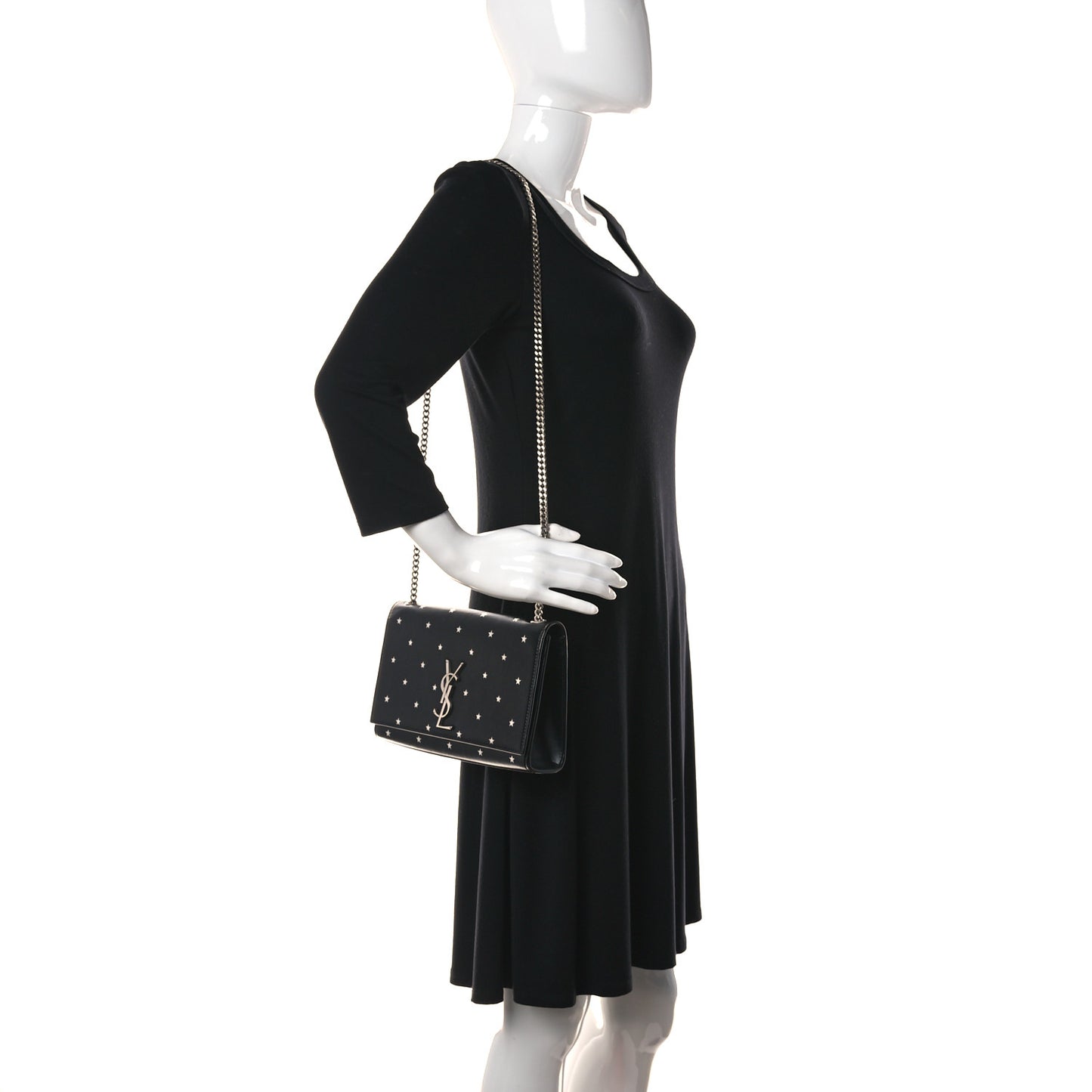 Calfskin Star Print Medium Monogram Kate Satchel Black