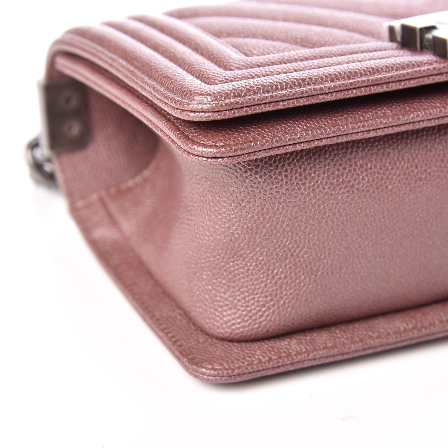 Chanel Metallic Caviar Chevron Quilted Small Boy Flap Dark Pink 9 of 10