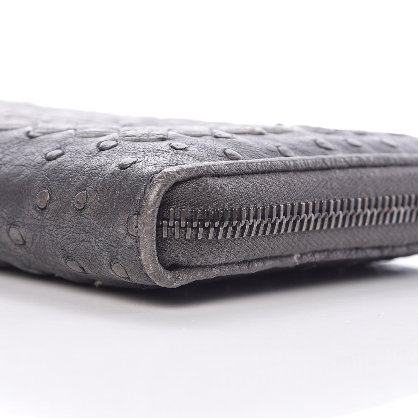 Ostrich Intrecciato Zip Around Wallet Ardoise