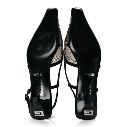 Gucci Tela Retino Kid Scamosciato Crystal GG Monogram Square G 35mm Slingback Pumps 37 Black 5 of 9