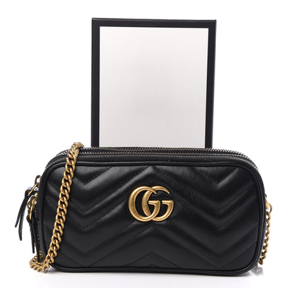 Gucci Calfskin Matelasse Mini GG Marmont Chain Crossbody Bag Black 13 of 13