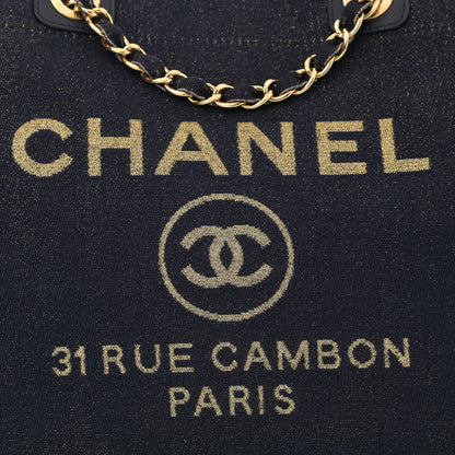 Chanel Lurex Canvas Medium Deauville Tote Navy Blue Gold 8 of 14