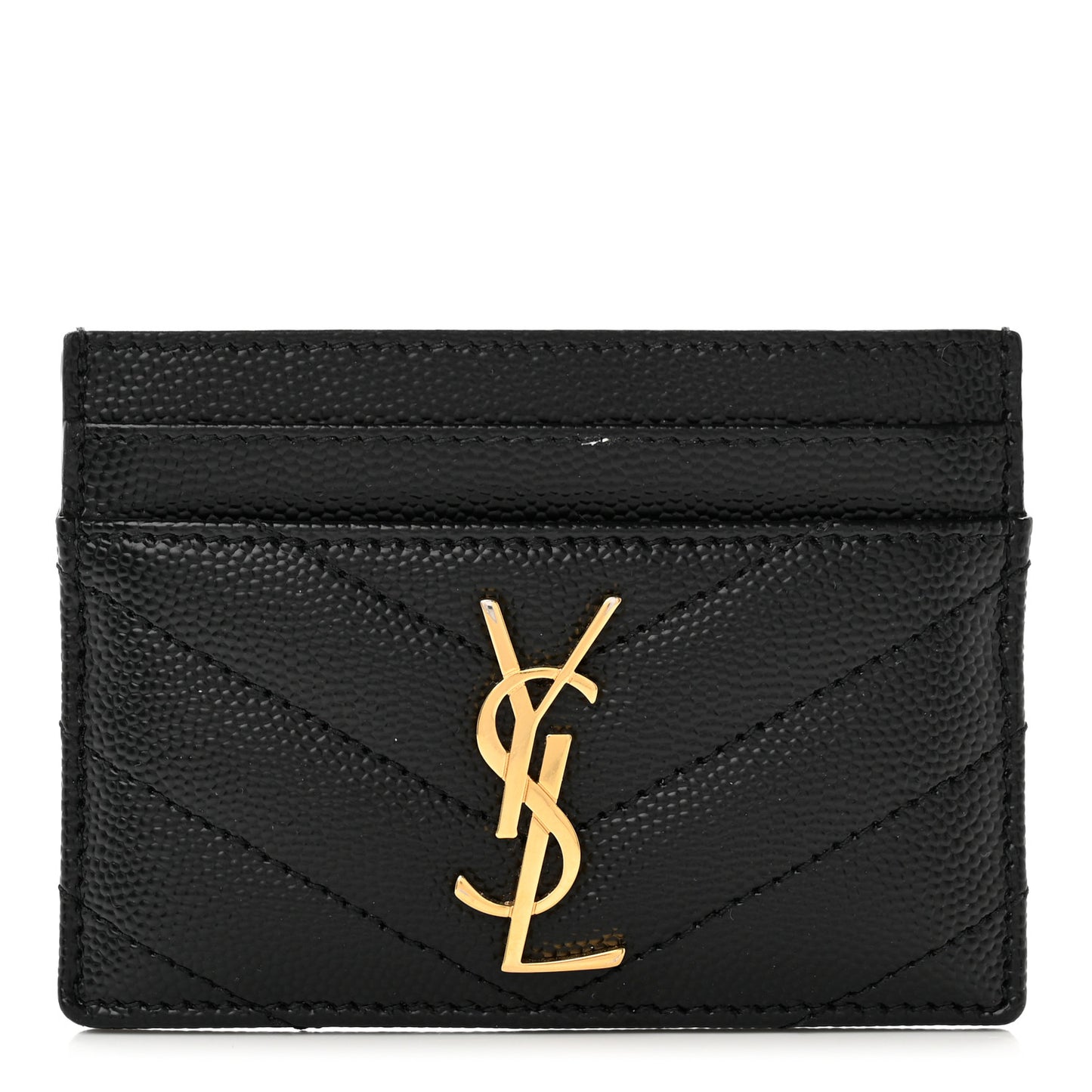 Grain De Poudre Matelasse Chevron Monogram Credit Card Case Black
