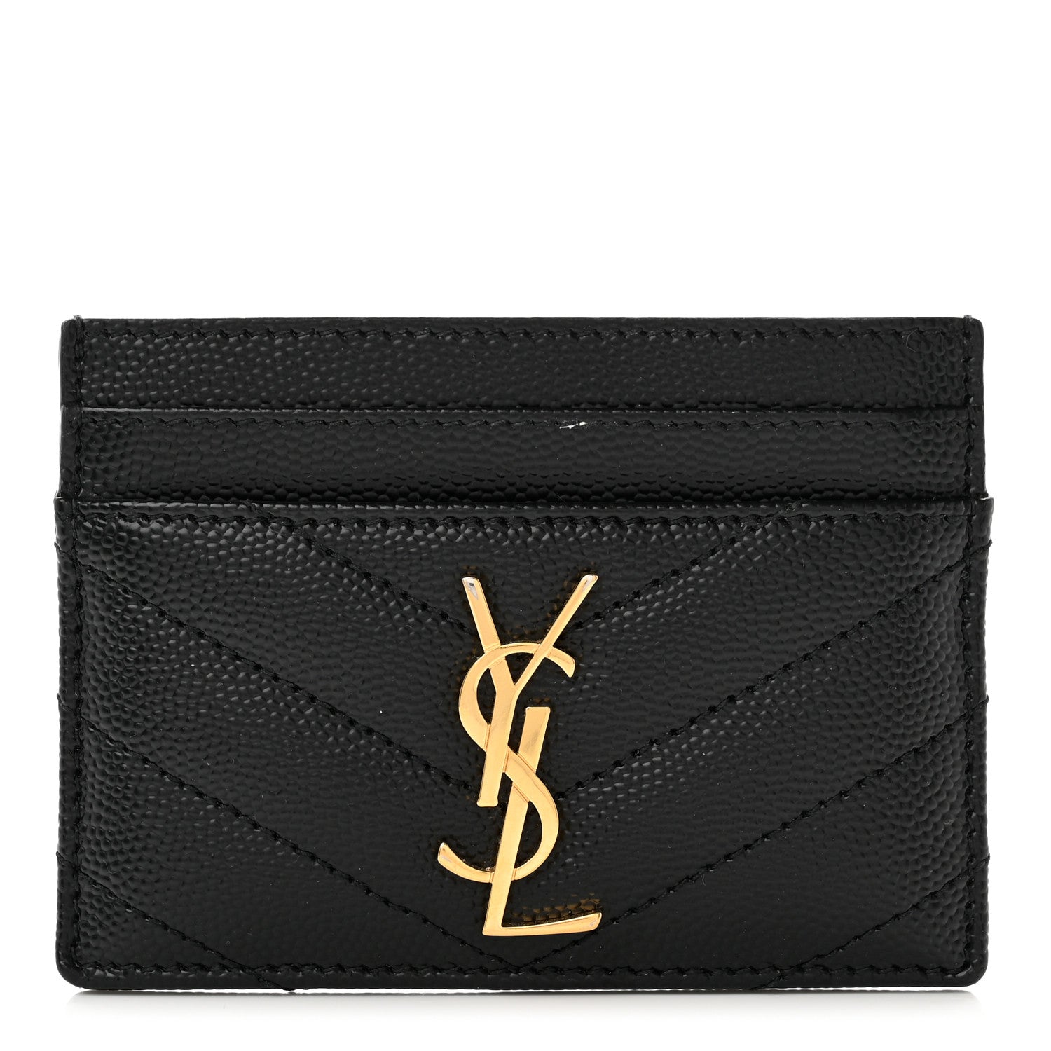 Saint Laurent Grain De Poudre Matelasse Chevron Monogram Credit Card Case Black 1 of 7