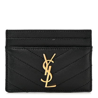 Saint Laurent Grain De Poudre Matelasse Chevron Monogram Credit Card Case Black 1 of 7