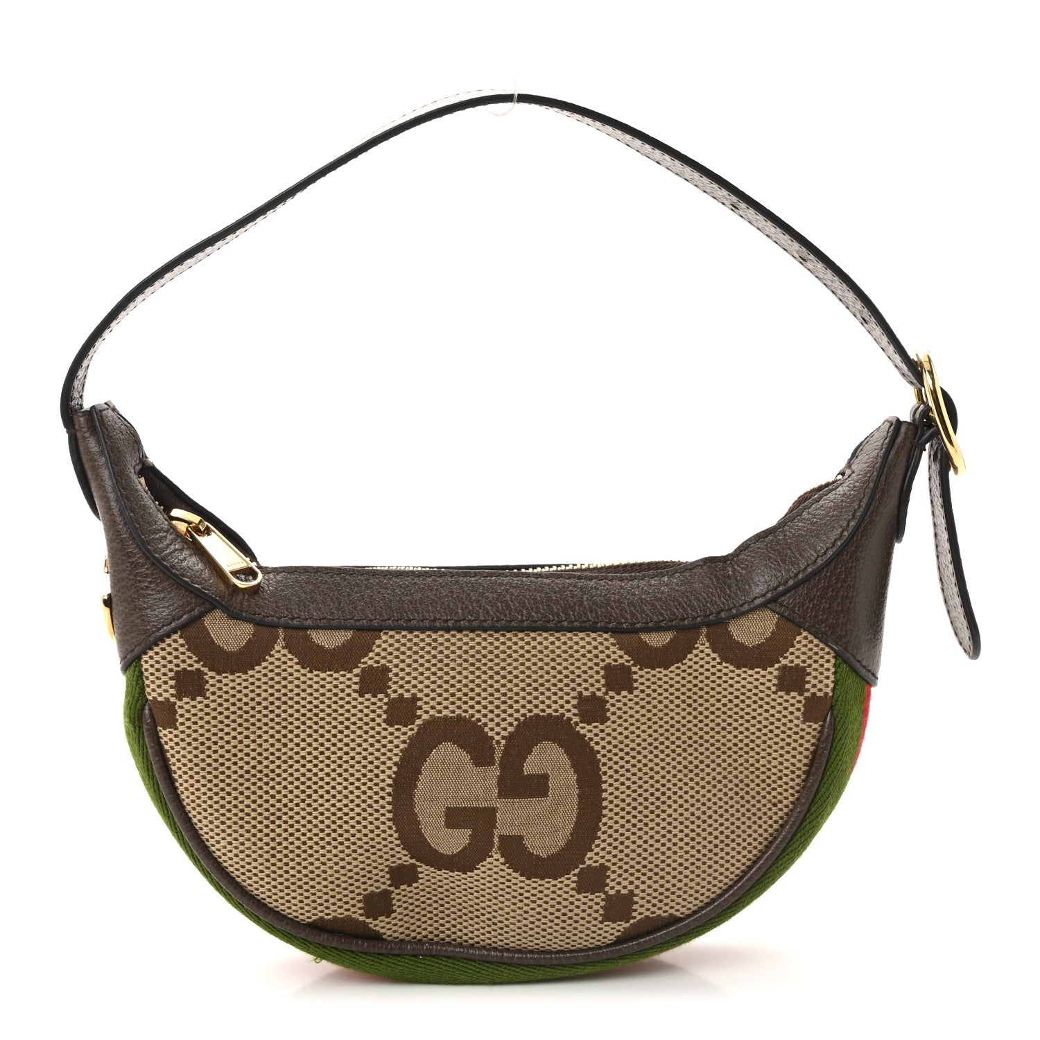 Gucci Monogram Jumbo GG Textured Dollar Calfskin Web Mini Ophidia Half Moon Hobo Camel Ebony New Acero 1 of 9