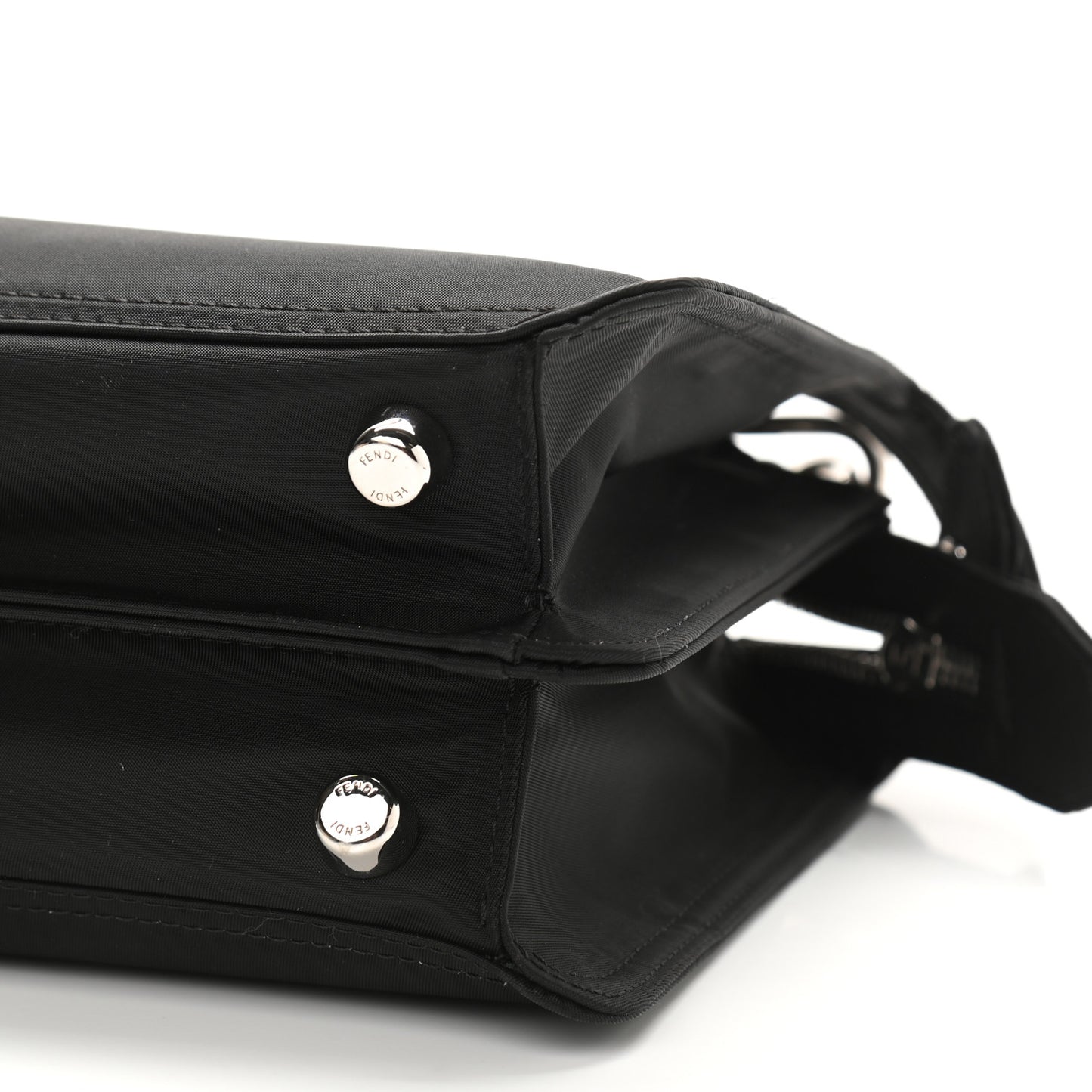 Nylon Vitello Cover Logo Embossed Mini Peekaboo I SEE U Satchel Black White