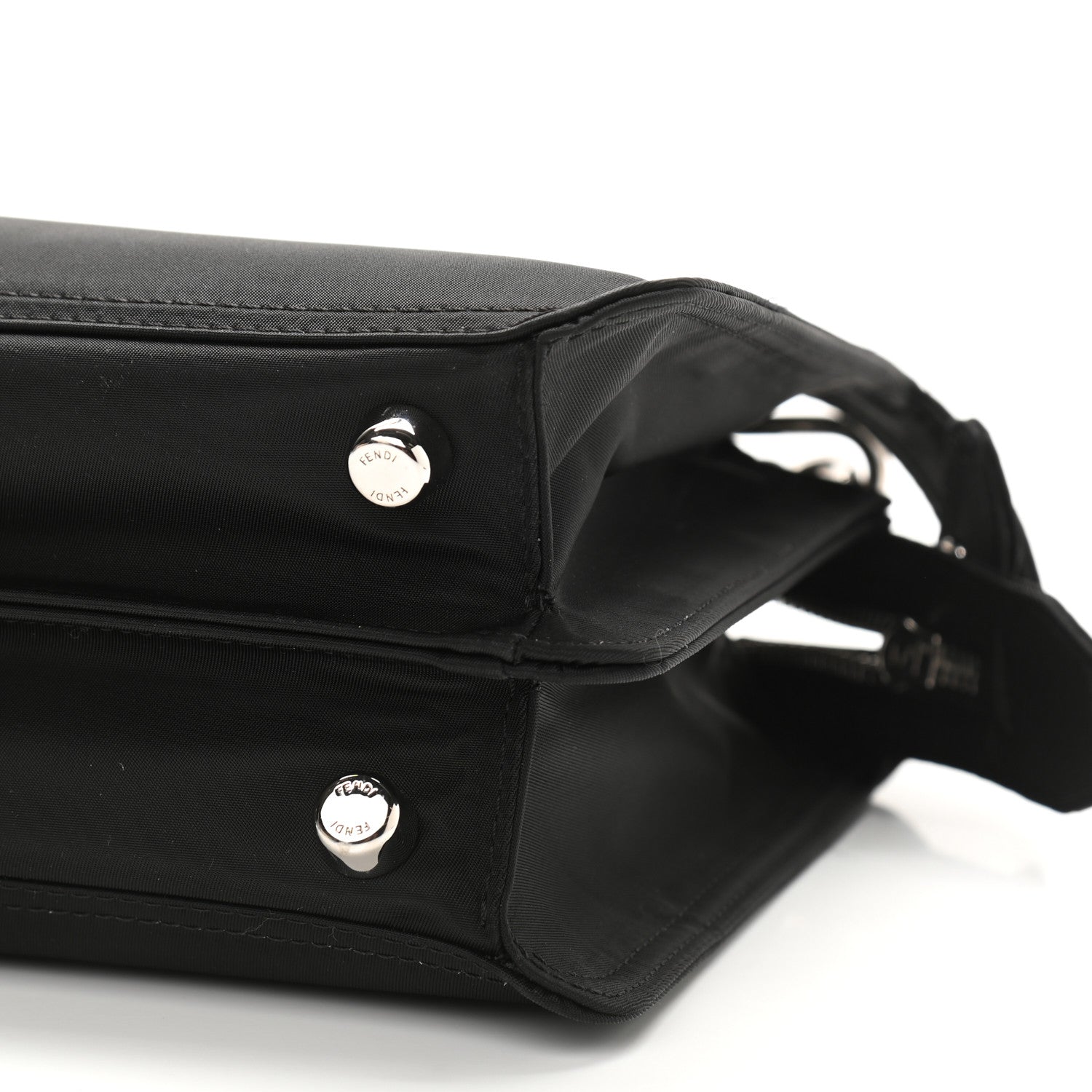 Fendi Nylon Vitello Cover Logo Embossed Mini Peekaboo I SEE U Satchel Black White 10 of 12