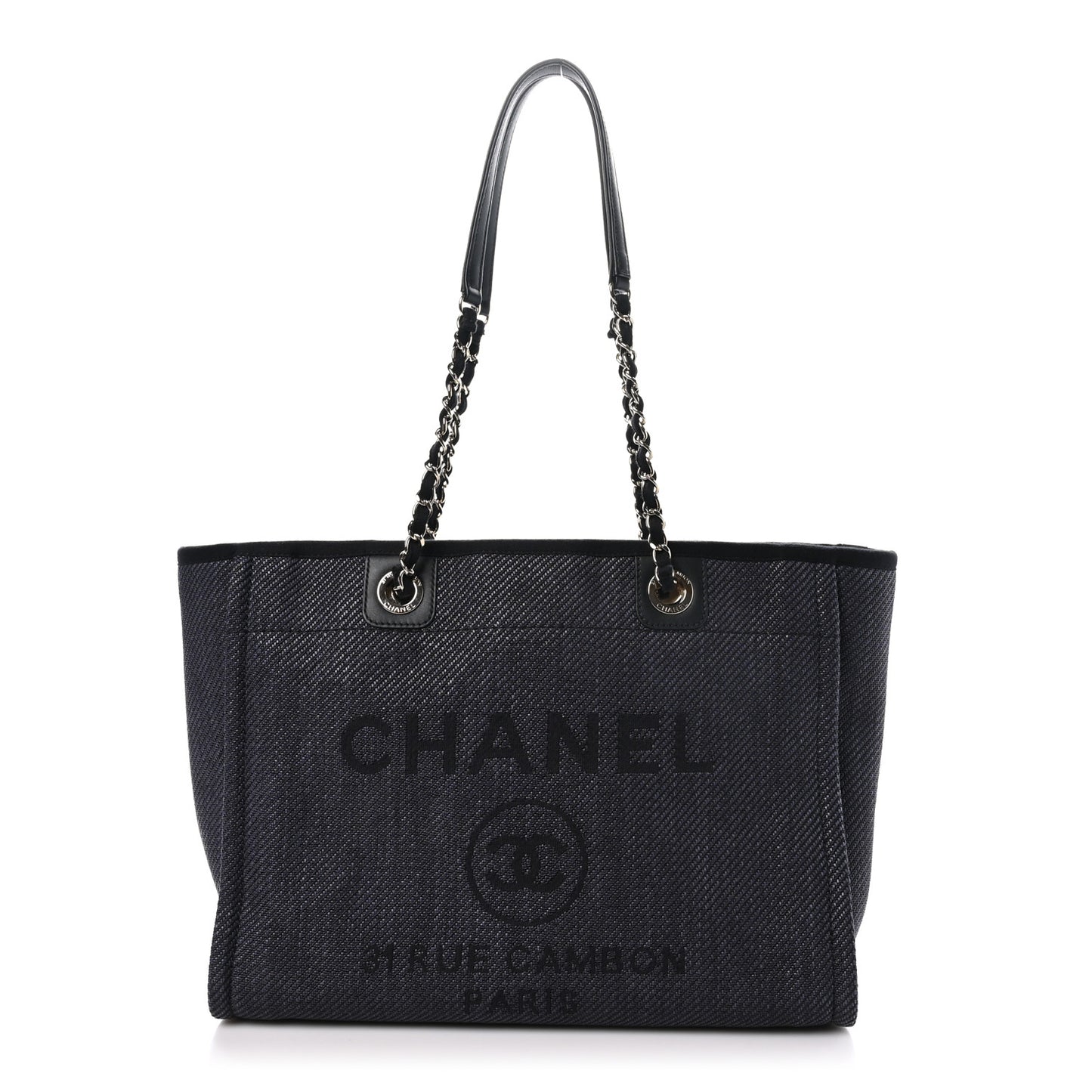 Mixed Fibers Calfskin Small Deauville Tote Black
