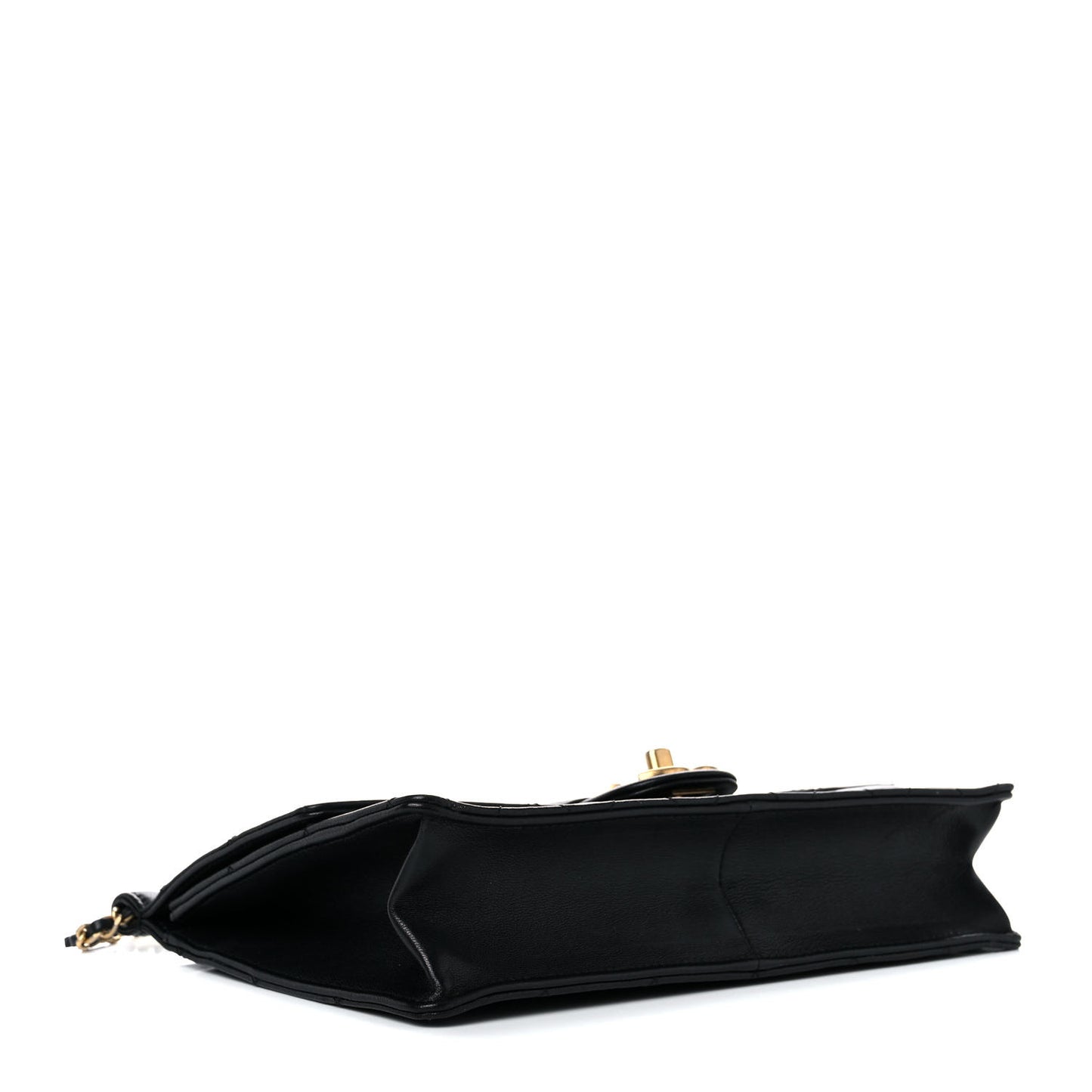 Goatskin Quilted Pearl Chain Flap Bag Black