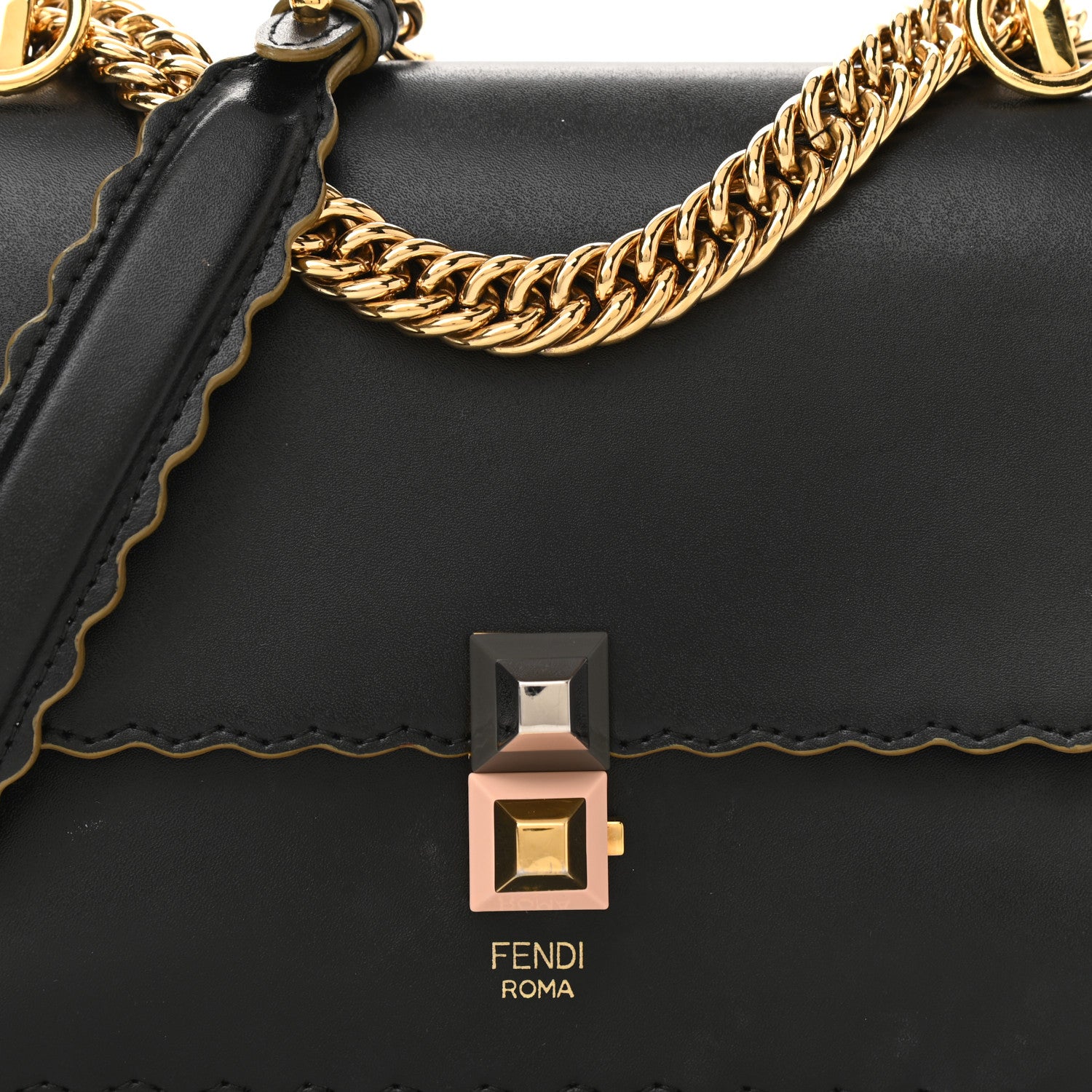 Fendi Vitello Liberty Scalloped Studded Small Kan I Shoulder Bag Black 8 of 11