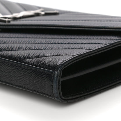 Saint Laurent Grain De Poudre Matelasse Chevron Monogram Chain Wallet Black 11 of 21