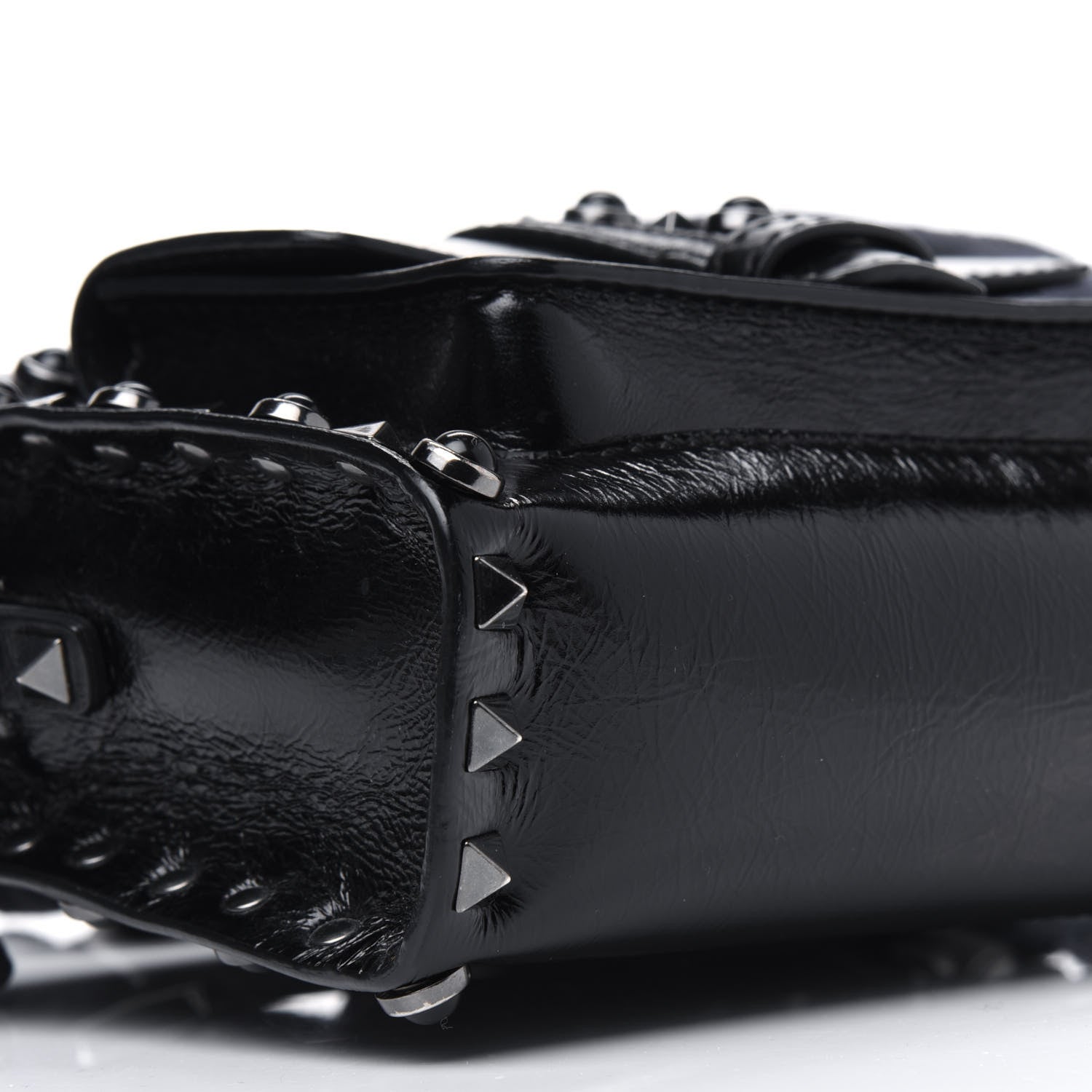 Valentino Garavani Craquele Calfskin Small Guitar Strap Rockstud Rolling Flap Pocket Shoulder Bag Black 8 of 14