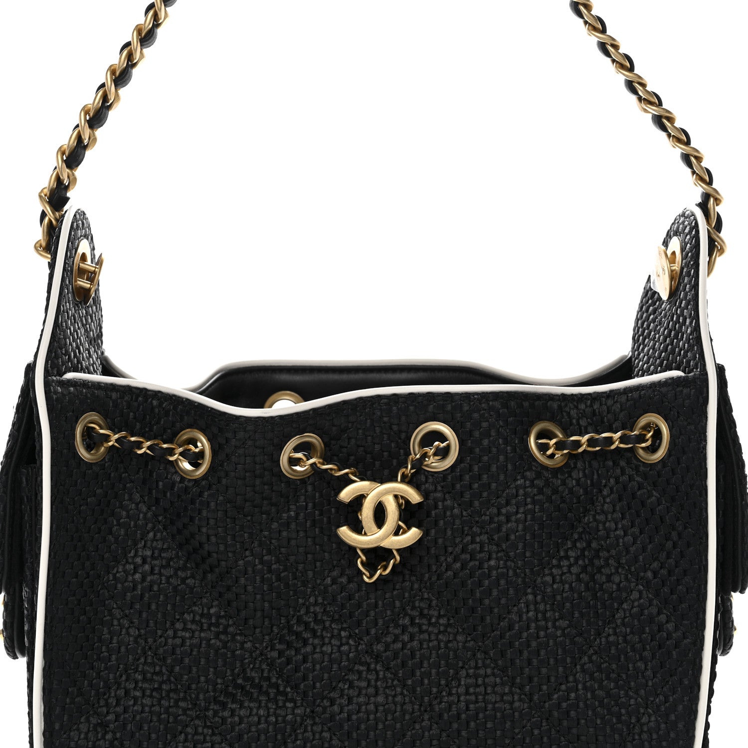 Chanel Braided Raffia Calfskin Quilted Mini Chanel 25 Handbag Black White 8 of 11