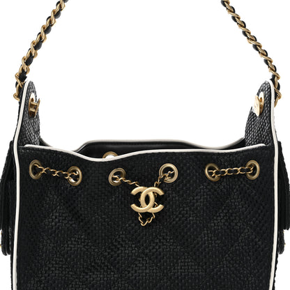 Chanel Braided Raffia Calfskin Quilted Mini Chanel 25 Handbag Black White 8 of 11