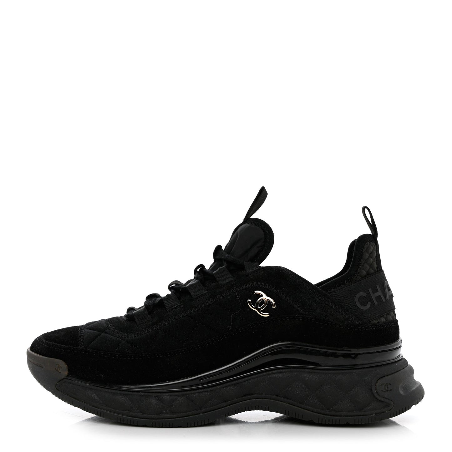 Nylon Suede Calfskin CC Sneakers 38 Black